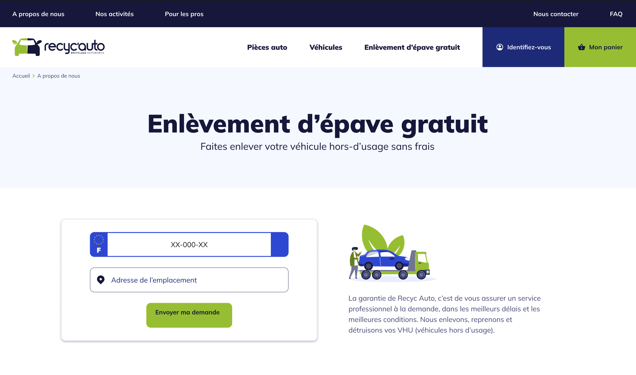 Formulaire d'enlèvement d'épave, exemple : Recyc'Auto